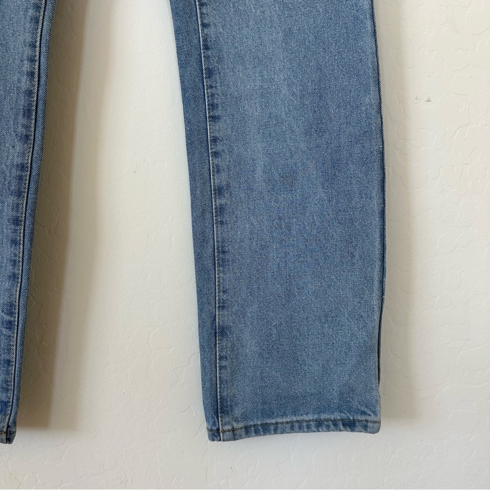 Organic Blue Boho Artsy Embroidered Floral Straight Leg High Rise Jeans Size 7 - Picture 6 of 12